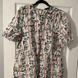 Saks Fifth Avenue White Floral Linen Mini Dress Size L NWOT